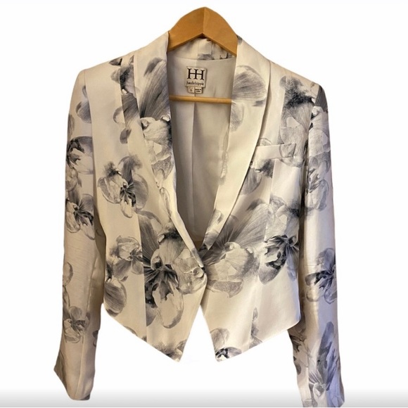 HAUTE HIPPIE White Printed Moto Blazer Jacket Size 0 Boho Silk Blend - Picture 3 of 8